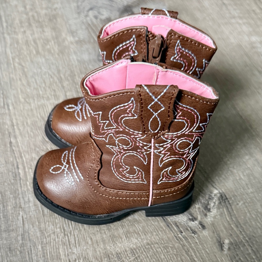 Brown and Pink Toddler Cowboy Boots